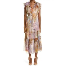 ZIMMERMANN Kaleidoscope Flutter Midi Dress Zodiac Girls Silk Colorful US 8