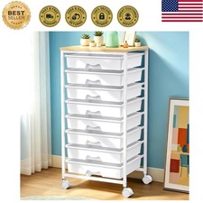 Rolling Cart With 8 Drawers, Storage Drawer Carts with Wooden Tabletop and 2 ...