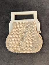 Vintage Beaded EVENING Bag 50s 60s Era Pearl Bead Swirl Design   Elegant Handbag
