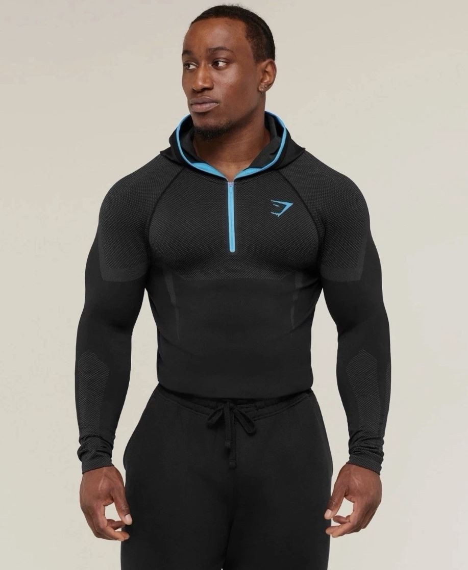 Gymshark Onyx 5.0 Seamless Hoodie - Black/Onyx Grey - Medium - READY TO SHIP