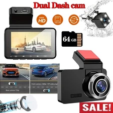 Dash Cam HD 1080p Car Dual Lens Front/Rear/Inside Video Recorder Camera G-sensor