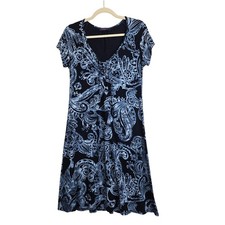 Fresh Produce Navy Blue Floral V Neck Short Sleeve Midi Dress Small Resortwear