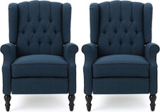 Earlean Fabric Recliner (Set of 2), Navy Blue, Dark Brown