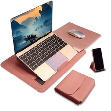 Multifunctional 14 inch Laptop Sleeve with Stand  Water-Resistant PU Leather...