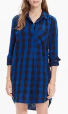 NWT $98 Madewell Latitude Shirtdress In Buffalo Check Plaid XS BLUE Shirt Dress