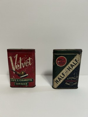 Vintage Velvet & Burley and Bright tobacco Half and Half tins 4 1/2 x 3 x 3/4