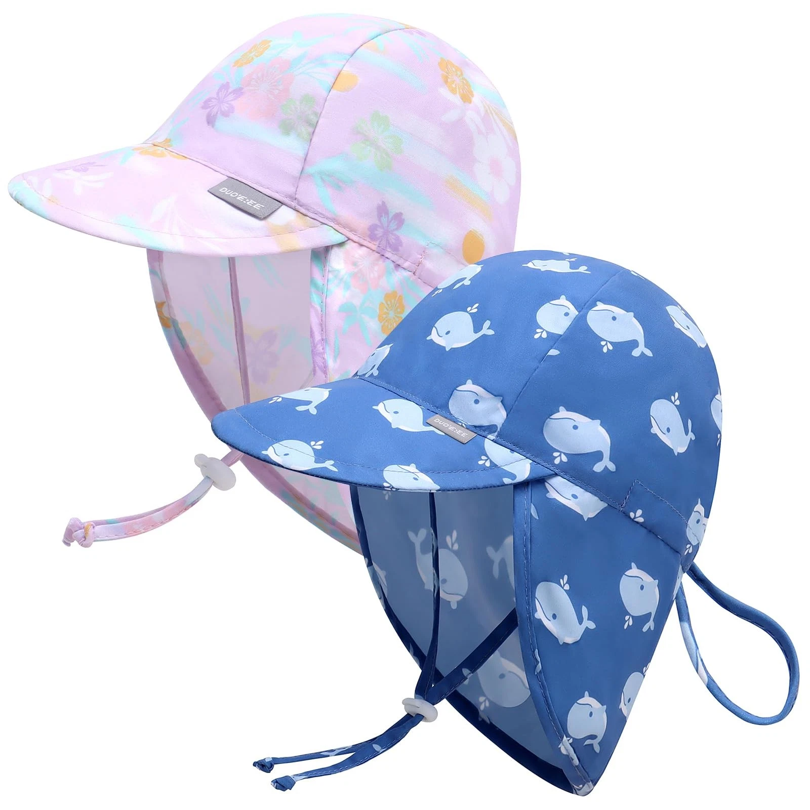 Duoyeree UPF 50+ Baby Sun Hat with Ear and Neck 6-24 Months, 2a1-whale+flower