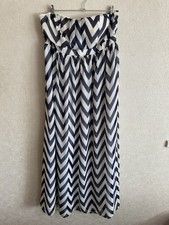 Next Geri Halliwell White & Navy Chevron Print Strapless Maxi Dress Size 20