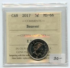 2017 Canada 5 Cents ICCS MS66 Beaver