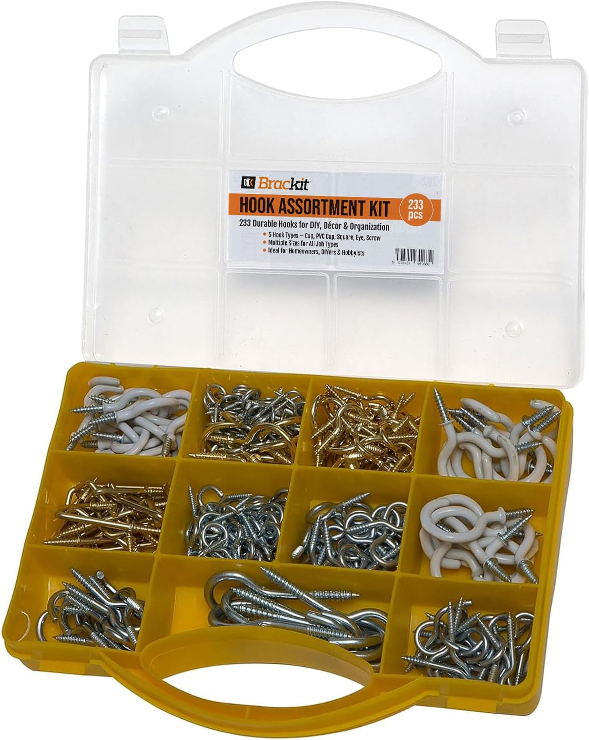 233 Piece Hook Assortment – Including PVC Cup Hooks, Square Hooks, Eye Hooks and
