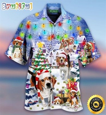 Beagle Dog Christmas Aloha Beach Summer Short Sleeve Hawaiian Shirts Men