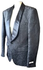 Vinci Men's Paisley Embossed Tuxedo Dinner Jacket 38L Tapered Pants 32L Blk