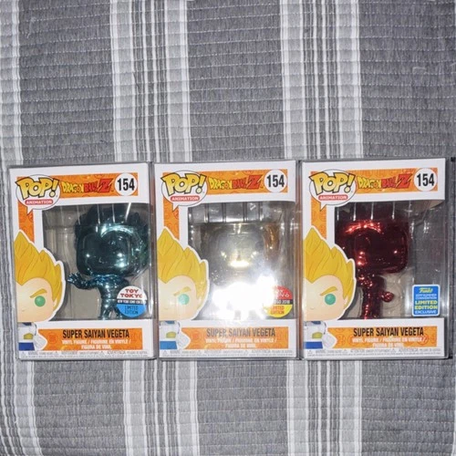3 Funko Pop’s Dragon Ball Z Super Saiyan Vegeta Chrome #154 Toy Tokyo Exclusive