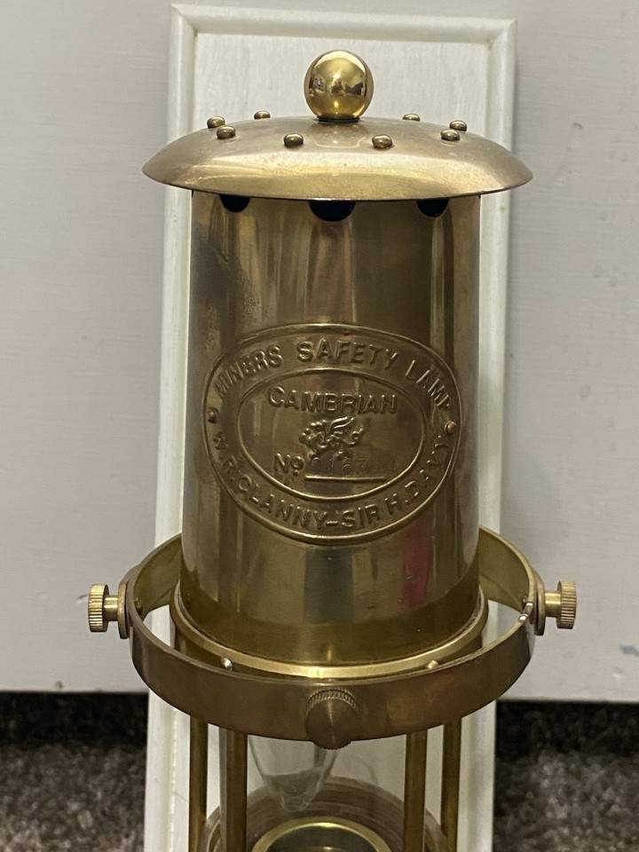 Vintage Cambrian Miners Safety Lamp W.R.ClannySir H. Davy BRASS
