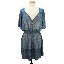 Xhilaration Paisley V-Neck Dress Tunic Elastic Waist 3/4 Sleeve Women's Size L