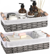 2 Pack Storage Basket Paper Rope Baskets for Organizing with Handle Decorative S
