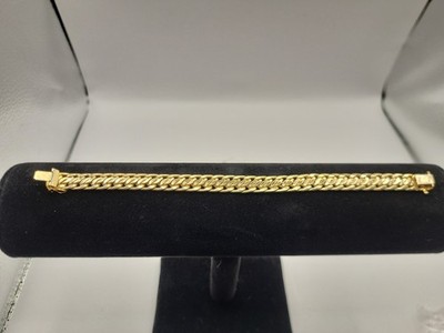 Massives 9 kt 9 kt Gelbgold Miami Kubanisches Gliederarmband 20 cm 11,9 g Italien Kastenverschluss.