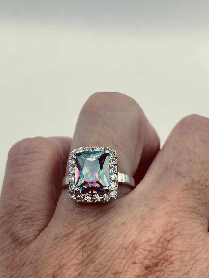 Anel vintage genuíno de prata esterlina 925 topázio azul místico tamanho 7 - Imagem 2 de 4