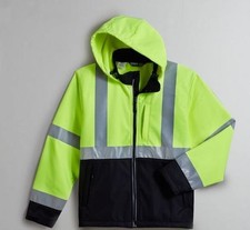 Hi-Vis Waterproof Shell Jacket Mens Yellow Hood Reflective