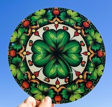 New Suncatcher Shamrock 8" Round St. Patrick's Day 4 Leaf Clover Irish Pride