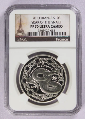 2013 France Silver 10-euro Year of the Snake NGC PF 70 Ultra Cameo