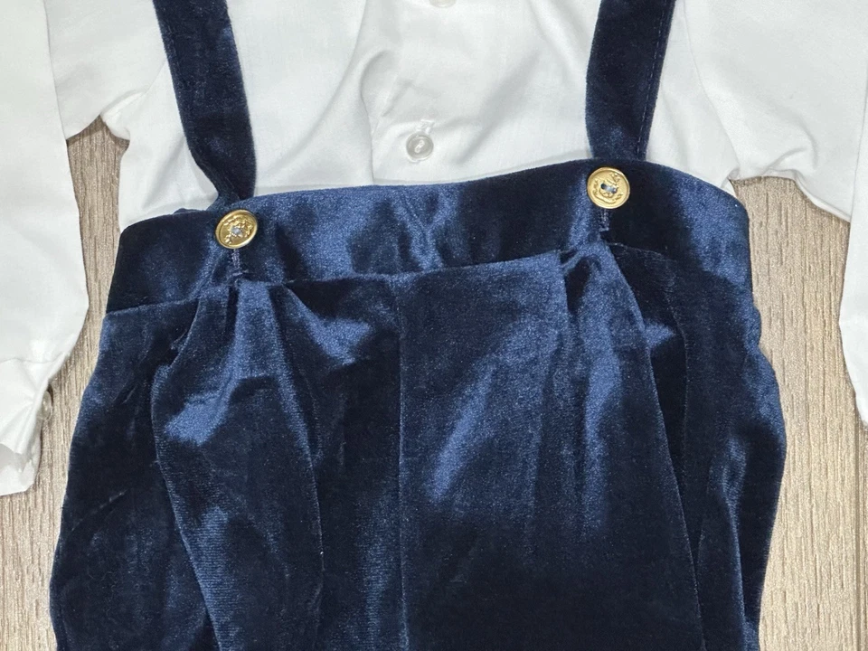 Mameluco Top Vintage Goodlad Bebé Niño Azul Terciopelo Suspendido 24 Meses Foto 2 de 4