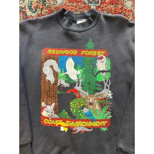 Vintage Tultex Redwood Forest Coast Environment Sweatshirt Mens Large Black 90s - product listing photo