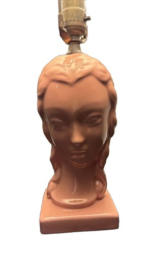 Vintage 1940 Pink Ceramic Lady Head Lamp - No Shade - Picture 3 of 14