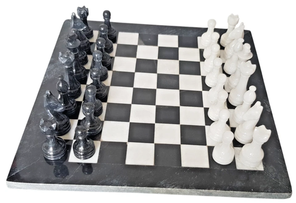 Nuevo Juego de Tablero de Ajedrez Hecho a Mano Mármol/Onyx/Blanco y Negro, 40 cm x 40 cm Foto 2 de 4