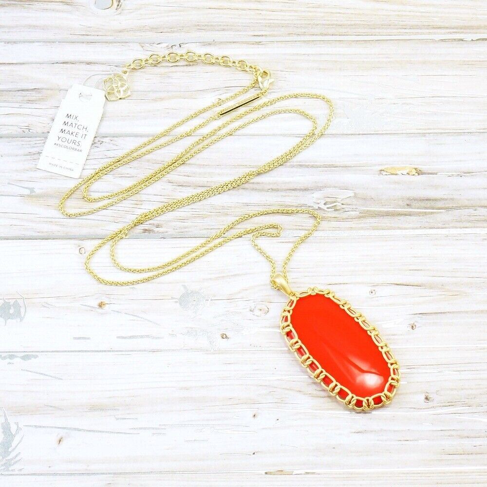 NWT Kendra Scott Reid Macrame Bright Red Pendant Necklace Gold Tone eBay