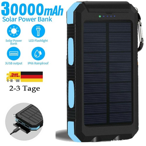 30000mAh Solar Power Bank Charger Ladegerät Externer Batterie+LED 2 USB Akku DE - Bild 18 von 20