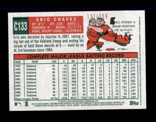 2008 Topps Heritage Chrome Refractors #C133 Eric Chavez 127/559 - Picture 2 of 2
