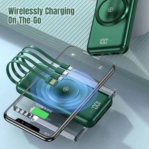 USB C 30000mah Wireless Power Bank Backup Battery, Solar Charger with 4 Cables - Picture 9 of 43