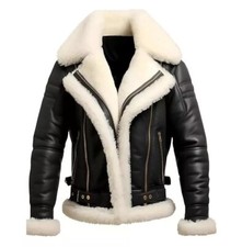 Men's Real Leather RAF Aviator B3 Pilot Flying Bomber Shearling Fur Black Jacket
