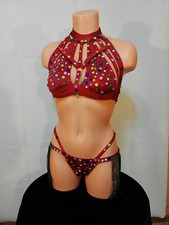 Exotic dancer stripper red two piece bikini dance outfit - dancewear