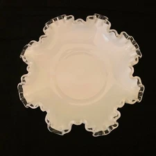 Fenton Silver Crest Double Crimped Bowl Candy Dish Ruffled Milk Glass Pre Logo