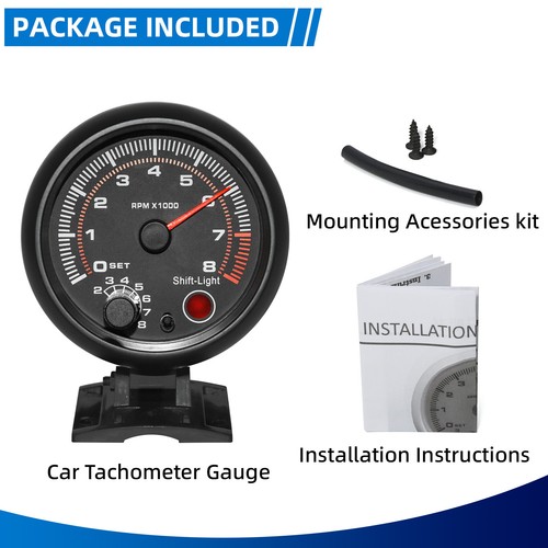 3.75"/95mm Universal 0-8000RPM Car Tachometer Tacho Gauge Meter LED Shift Light - Picture 4 of 13