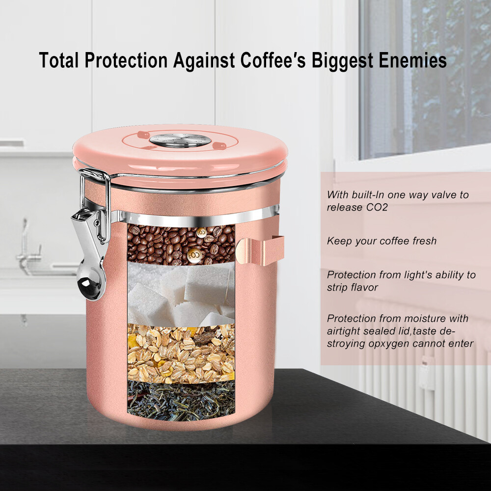Coffee Canister Airtight Coffee Container For Ground Coffee w/Scoop Date Tracker