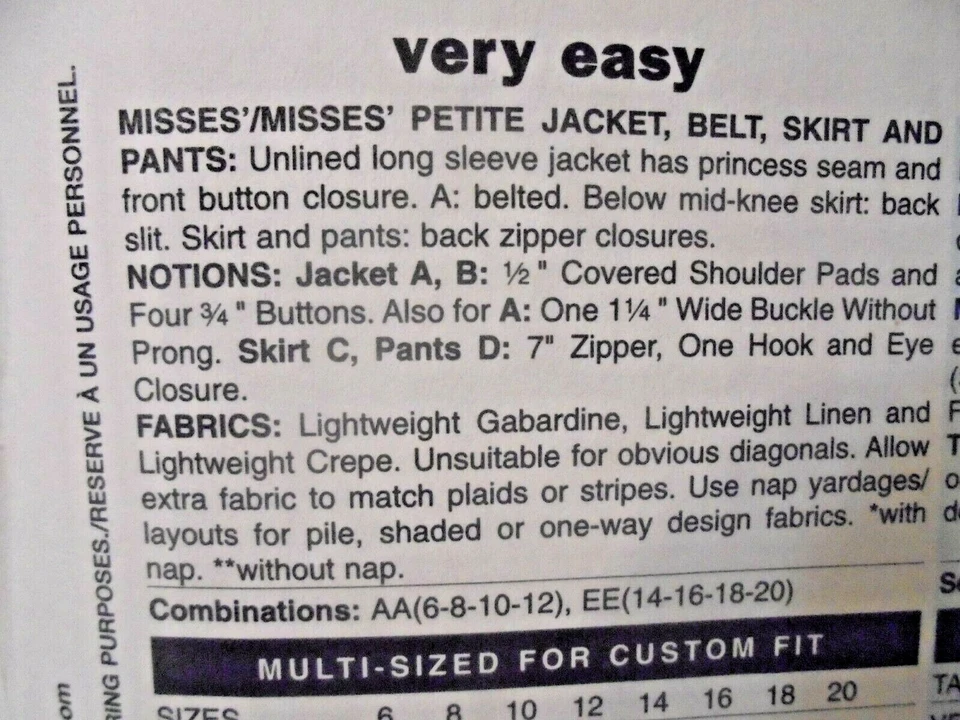 Butterick #B4690 Jacket, Skirt, Pants, Belt Pattern-Ms/MP Sizes 14-16-18-20-New - Image 3 of 4