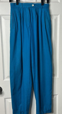 Vintage 1980s Liz Claiborne 100 Silk Pleated Dress Slacks - Ocean Blue - EUC