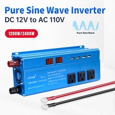 1200W 2400W Pure Sine Wave Power Inverter 12V to 110V Converter With 4USB  3AC
