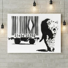 Banksy Barcode Leopard - Canvas Rolled Wall Art Print - Various sizes