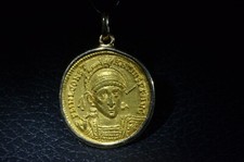 Ancient Roman Gold Coin Pendant Featuring AV Solidus Roman Empire