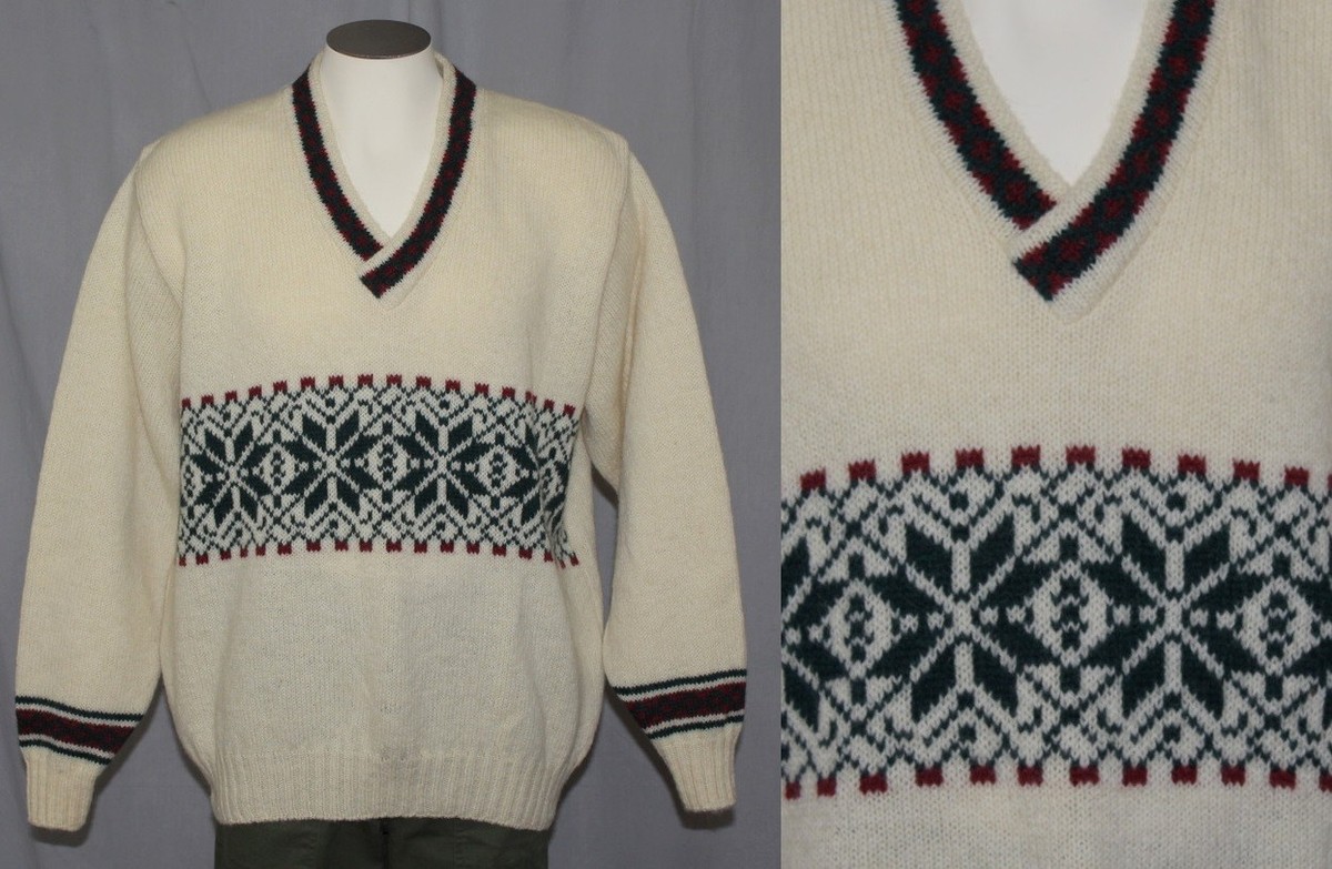 Vintage 80s Lands End WOOL Holiday Christmas Snowflake Retro Knit 