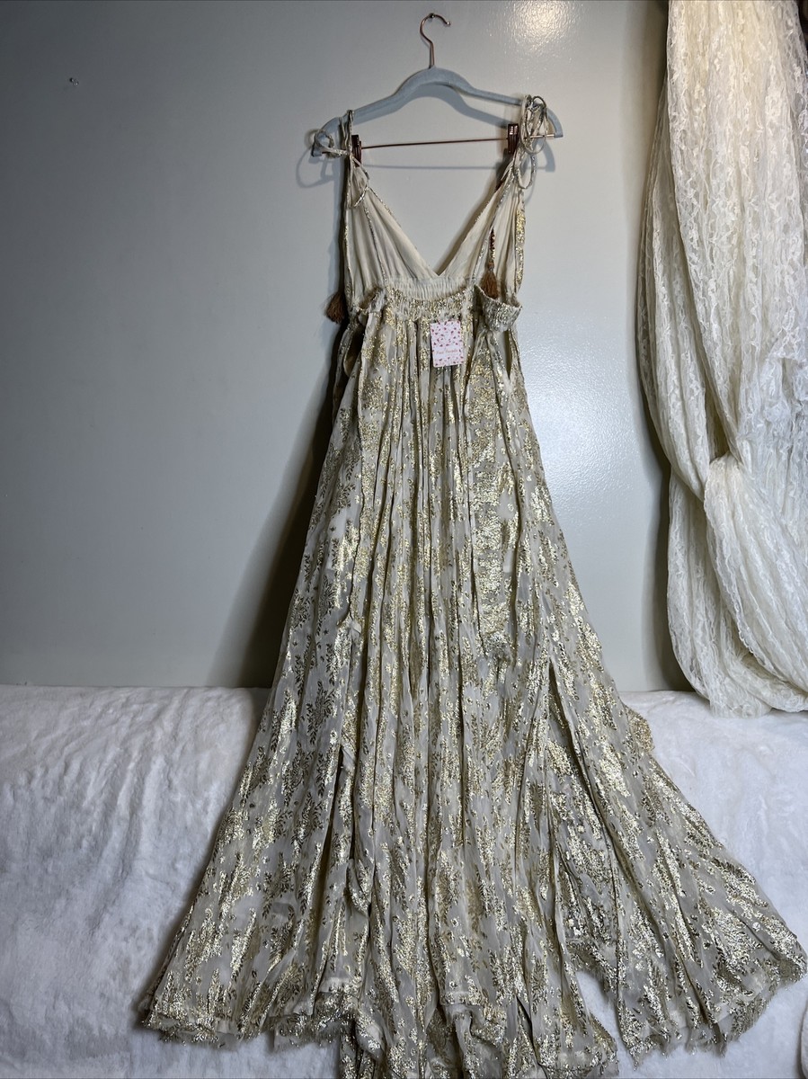 green emerald velvet dress Oriana Metallic Gold Foil Knit Maxi Dress main image 1