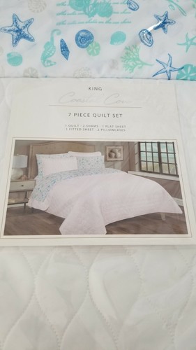 7 pc Coastal Cove Coastal Life King Quilt, Shams, and Sheet Set NIP - Picture 2 of 11