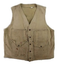 VTG 50s 60s C.C. FILSON Men  s 40 Beige Canvas Hunting Vest DISTRESSED