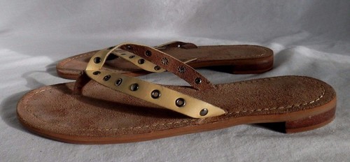 Vtg AMERICAN EAGLE Brazil All Leather Thong/Flip flops SANDALS Yellow Womens 9M - Picture 3 of 9