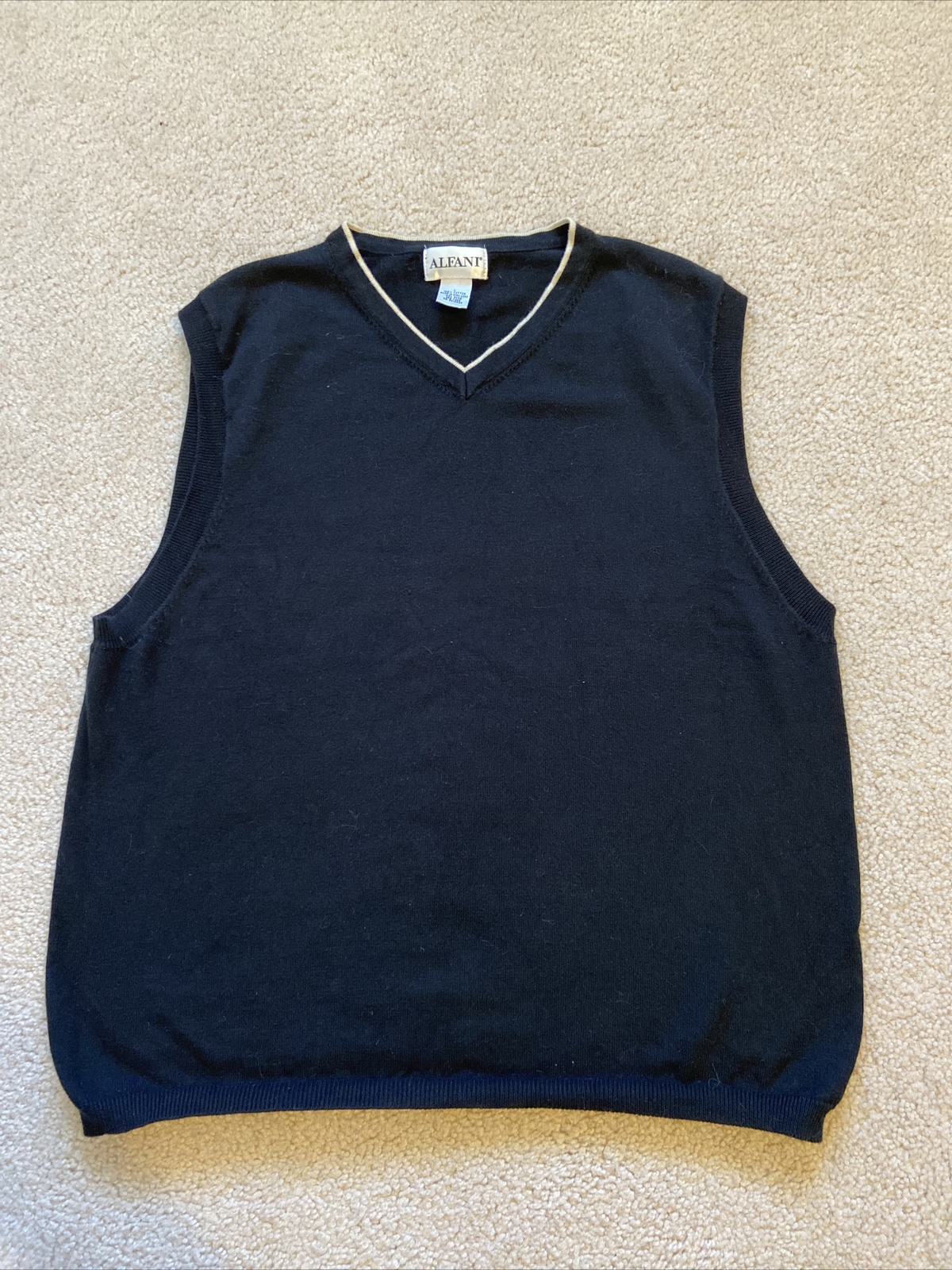 Sweater Vest BlAck Cotton Alfani Sleeveless Men Mans V-Neck Solid Large-image