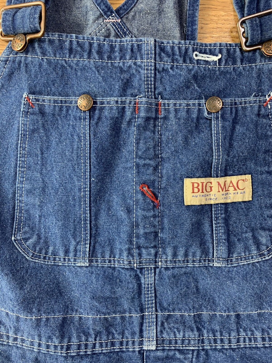 Vintage 70s BIG MAC Overalls Square Bak Men's 46 Denim Blue Jeans